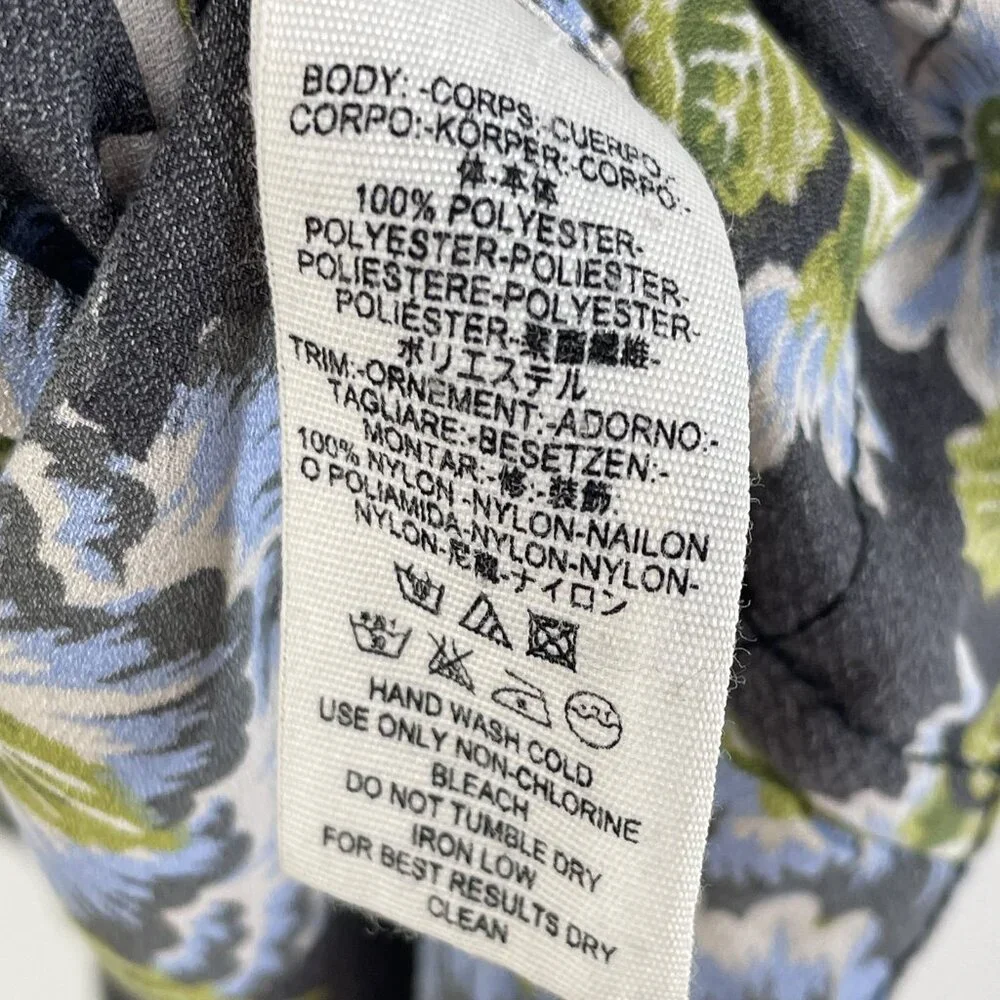 Free People Jacket Womens Medium Large Black Blue Floral Boho Kimono Pockets Zip